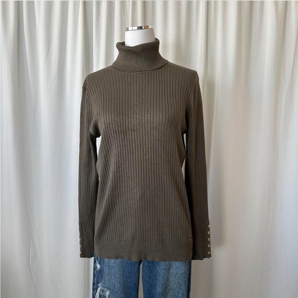 Calvin Klein Green turtleneck ribbed sweater size Large. - Picture 4 of 8